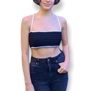Black and White Crochet  Corset Back Crop Top XS